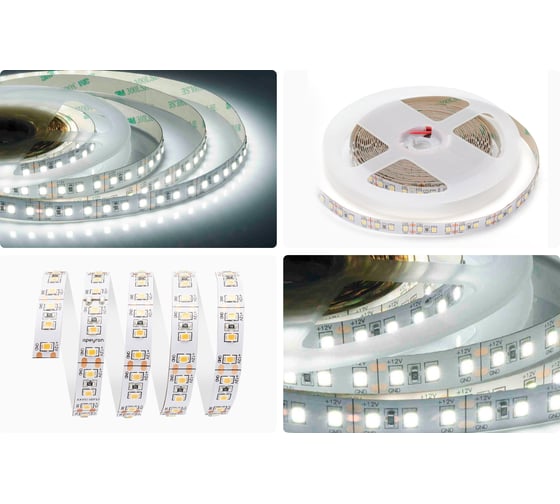 Светодиодная лента Apeyron 12В, 12Вт/м, smd2835, 120д/м, IP20, 1300лм/м, подложка 10мм, 5м, 6500 К 00-119