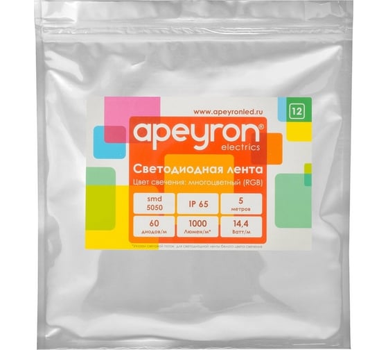 Светодиодная лента Apeyron 12В, 14,4 Вт/м 12