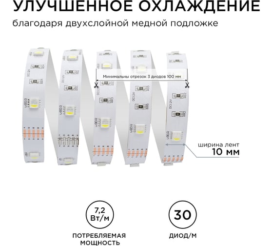 Светодиодная лента Apeyron 12В, 7,2 Вт/м 100