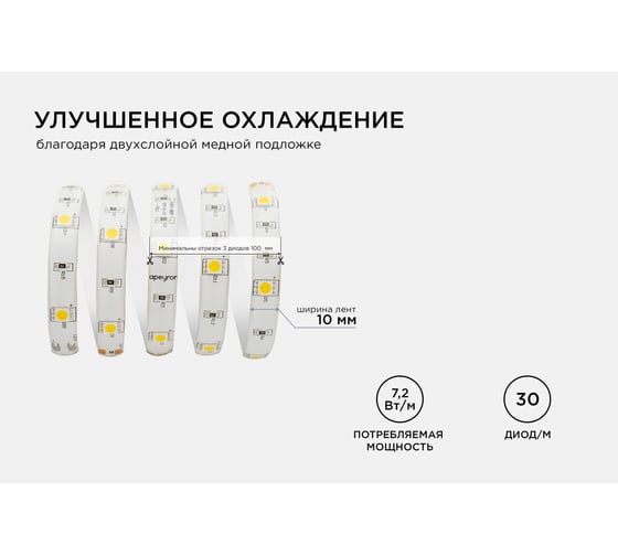 Светодиодная лента Apeyron 12В, 7,2 Вт/м 40