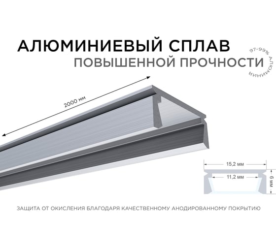 Профиль Apeyron алюминиевый, прямой, накладной, серебро, 2 м., инд.упак. 3011 08-01