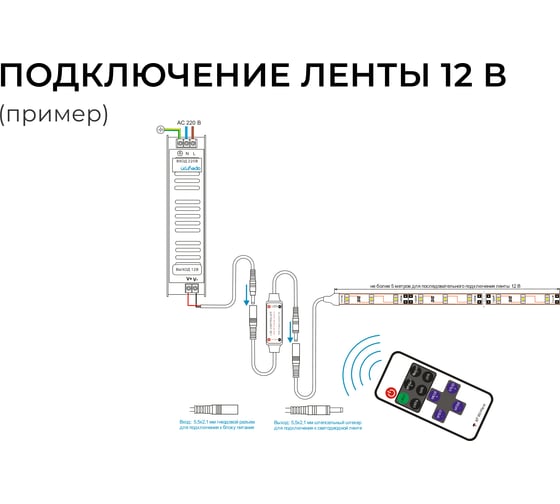 Мини-диммер Apeyron 12/24В, 72/144 Вт, RF, пульт кнопочный, 04-10