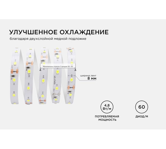 Светодиодная лента Apeyron 12В, 4.8 Вт/м 71 00-71