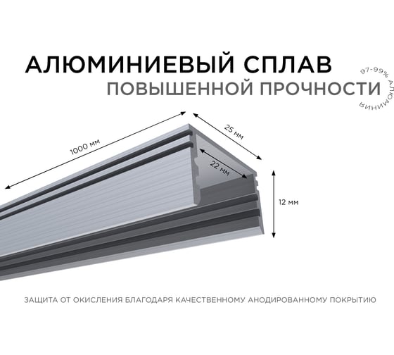 Профиль накладной/врезной Apeyron 25х20мм для светодиодной ленты, 1м СПН1225-А 08-13