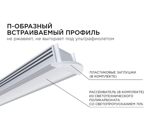 Алюминиевый врезной профиль Apeyron 12 мм глубокий для светодиодной ленты, 1 м. 3012 08-11