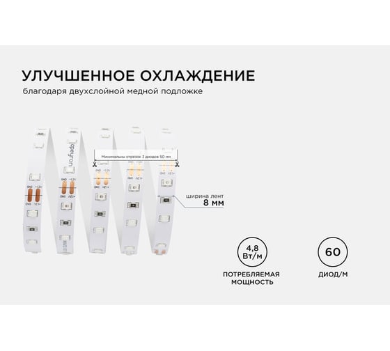 Светодиодная лента Apeyron 12В, 4.8 Вт/м 01 00-01