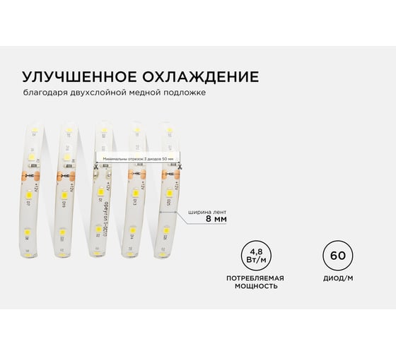Светодиодная лента Apeyron 12В, 4,8Вт/м 09 00-09