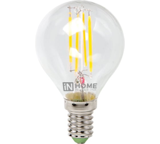 Светодиодная лампа IN HOME LED-ШАР-deco 5Вт 230В Е14 4000К 450Лм прозрачная 4690612007694