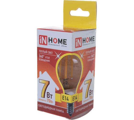 Светодиодная лампа IN HOME LED-ШАР-deco 7Вт 230В Е14 3000К 630Лм прозрачная 4690612016306