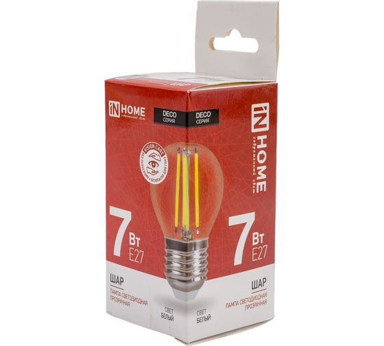 Светодиодная лампа IN HOME LED-ШАР-deco 7Вт 230В Е27 4000К 630Лм прозрачная 4690612016337