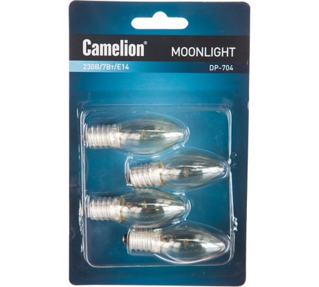 Запасная лампа накаливания для ночников Camelion DP-704 BL-4 прозрачная, 220V, 7W, Е14 7077