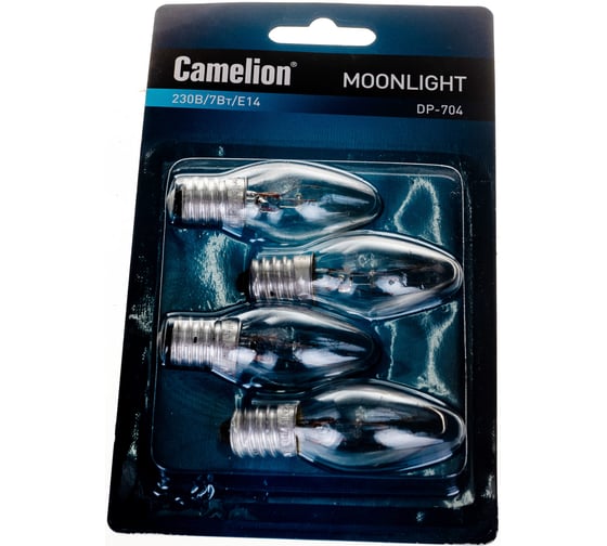 Запасная лампа накаливания для ночников Camelion DP-704 BL-4 прозрачная, 220V, 7W, Е14 7077