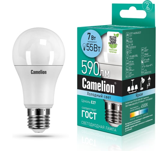 Светодиодная лампа Camelion LED7-A60/845/E27 7Вт 220В 11254