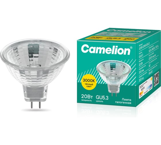 Галогенная лампа с защитным стеклом Camelion JCDR 20W 220V 50mm 6138