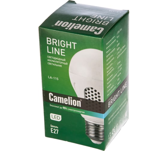 Светильник Camelion LA-115 LED, аккумуляторный с цоколем Е27 Li-ion, 220В 13151