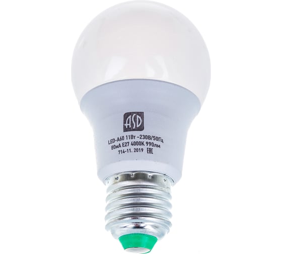 Светодиодная лампа ASD LED-A60-standard 11Вт 230В Е27 4000К 990Лм 4690612001715