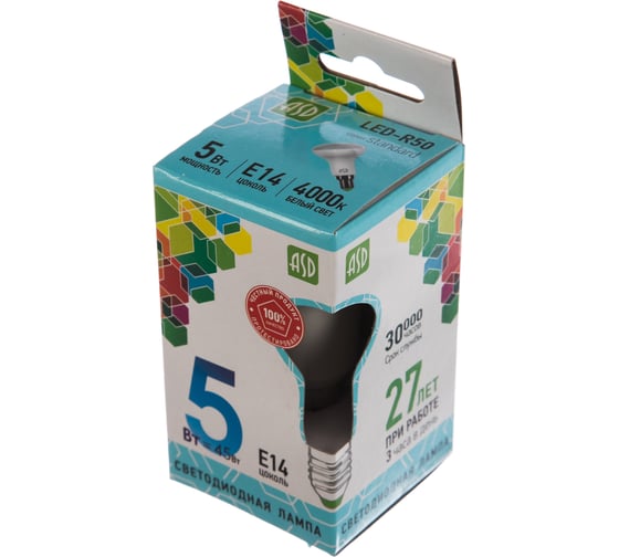 Светодиодная лампа ASD LED-R50-standard 5Вт 230В Е14 4000К 450Лм 4690612001517