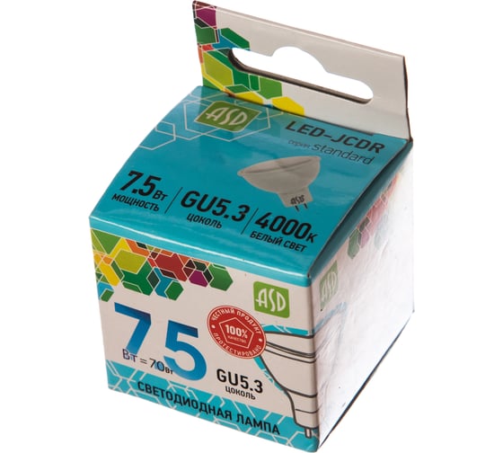 Светодиодная лампа ASD LED-JCDR-standard 7.5Вт 230В GU5.3 4000К 675Лм 4690612001456