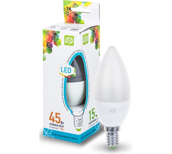 Светодиодная лампа ASD LED-СВЕЧА-standard 5Вт 230В Е14 4000К 450Лм 4690612002224