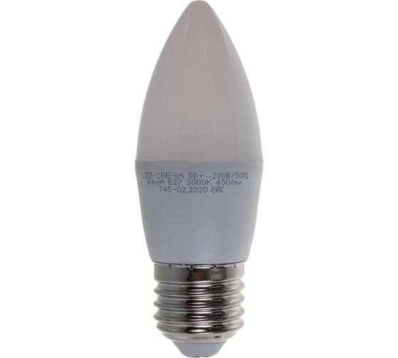 Светодиодная лампа ASD LED-СВЕЧА-standard 5Вт 230В Е27 3000К 450Лм 4690612003900