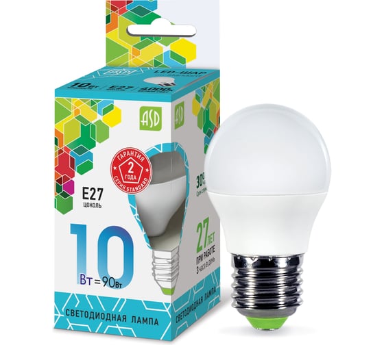 Светодиодная лампа ASD LED-ШАР-standard 10Вт 230В Е14 4000К 900Лм 4690612015590
