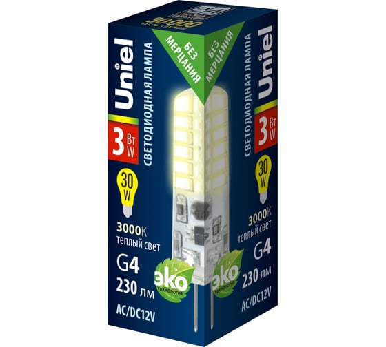 Светодиодная лампа Uniel led-jc-12/3w/3000k/g4/cl siz05tr UL-00010366