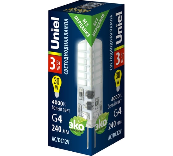 Светодиодная лампа Uniel led-jc-12/3w/4000k/g4/cl siz05tr UL-00010367
