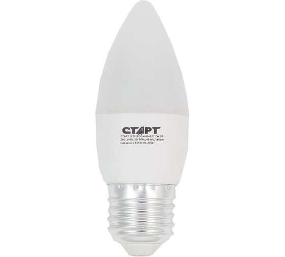 Светодиодная лампа СТАРТ eco ledcandel(свеча) цоколь e27 7w холодный свет 11792