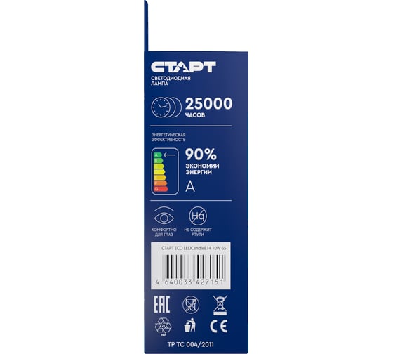 Светодиодная лампа СТАРТ eco ledcandel(свеча) цоколь e27 7w холодный свет 11792
