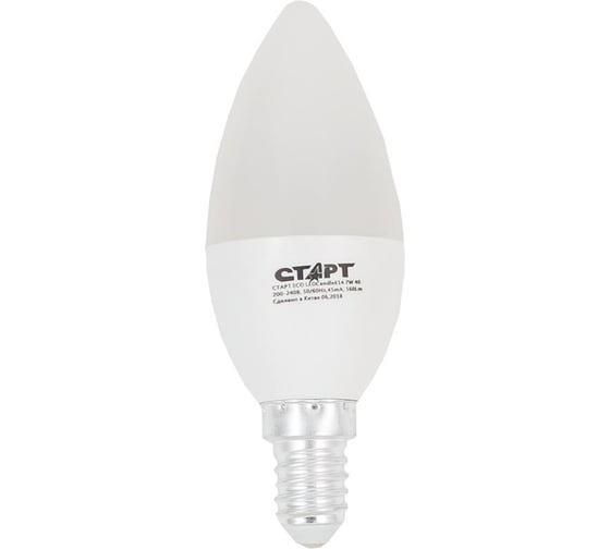 Светодиодная лампа СТАРТ eco ledcandel(свеча) цоколь e14 7w холодный свет 10667