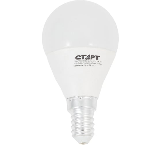 Светодиодная лампа СТАРТ eco ledsphere(шар) цоколь e14 7w теплый свет 11796