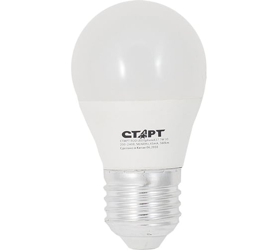 Светодиодная лампа СТАРТ eco ledsphere(шар) цоколь e27 7w теплый свет 11797