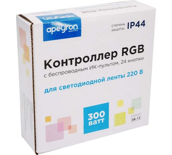 Контроллер Apeyron RGB 220В, 300 Вт, IP44, ИК-пульт 24 кнопки, для ленты smd 5050 04-13