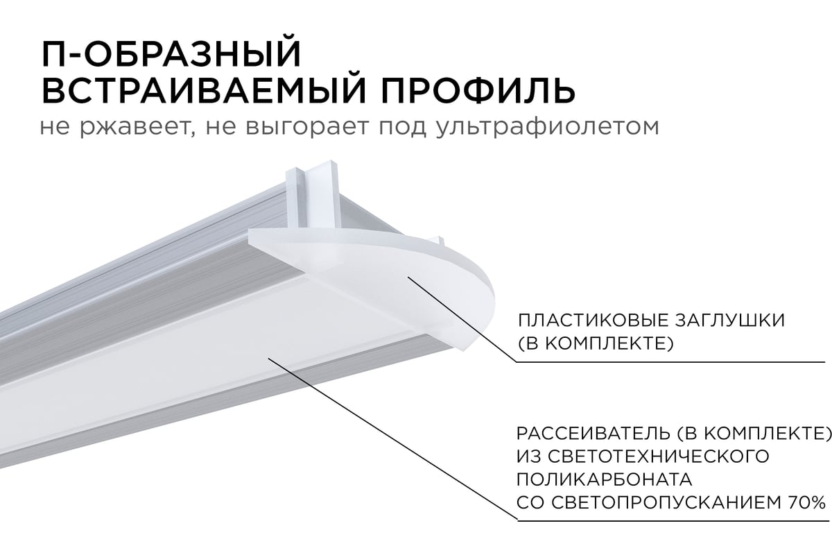 Алюминиевый прямой встраиваемый профиль Apeyron для светодиодной ленты ...