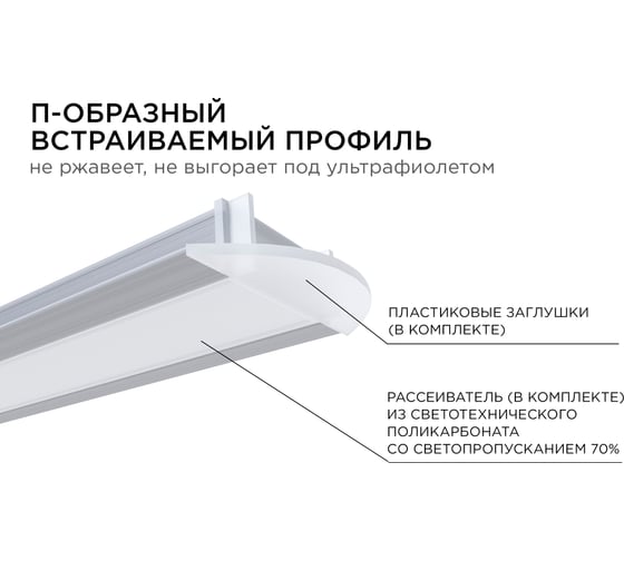 Алюминиевый прямой встраиваемый профиль Apeyron для светодиодной ленты 08-06