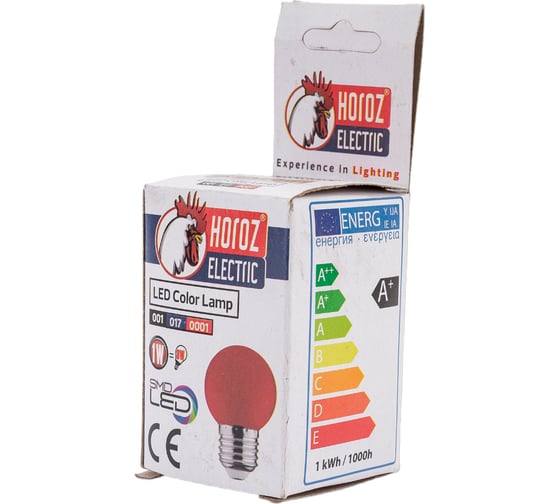 Светодиодная цветная лампа HOROZ ELECTRIC RAINBOW 1W Красный E27 220-240V 001-017-0001 HRZ00002312