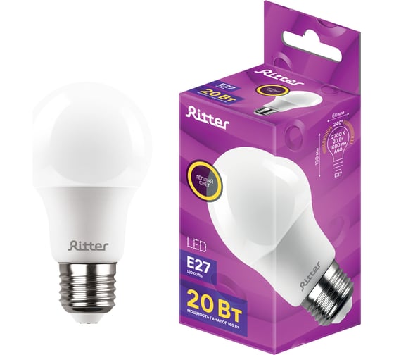 Лампа сд RITTER A60 Е27 20W, 2700K, 32404 1