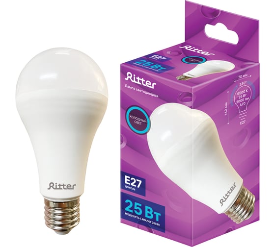 Лампа сд RITTER A80 E27 25W, 6500К, PowerMax, дневной свет 32419 5