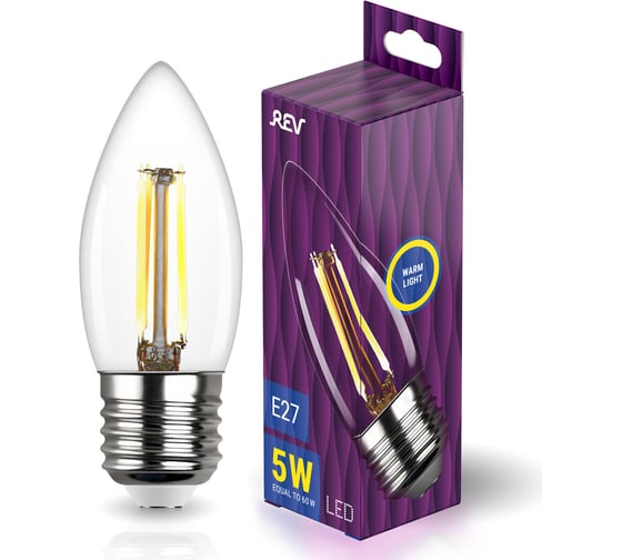 Светодиодная лампа REV FILAMENT свеча, C37, E27, 5W, 2700K, DECO Premium 32424 9