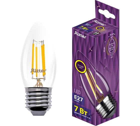 Светодиодная лампа REV FILAMENT свеча, C37, E27, 7W, 2700K, DECO Premium 32425 6