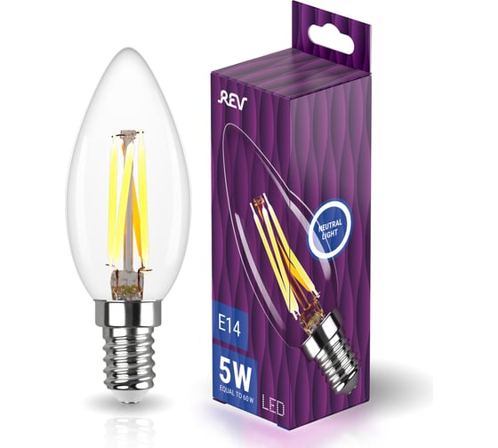 Светодиодная лампа REV FILAMENT свеча, С37, E14, 5W, 4000K, DECO Premium 32360 0