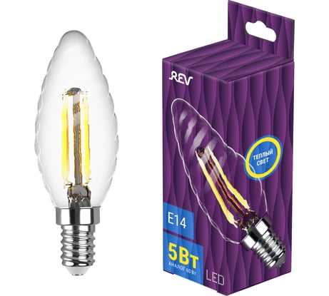 Светодиодная лампа REV FILAMENT свеча витая, TC37, E14, 5W, 2700K, DECO Premium 32430 0