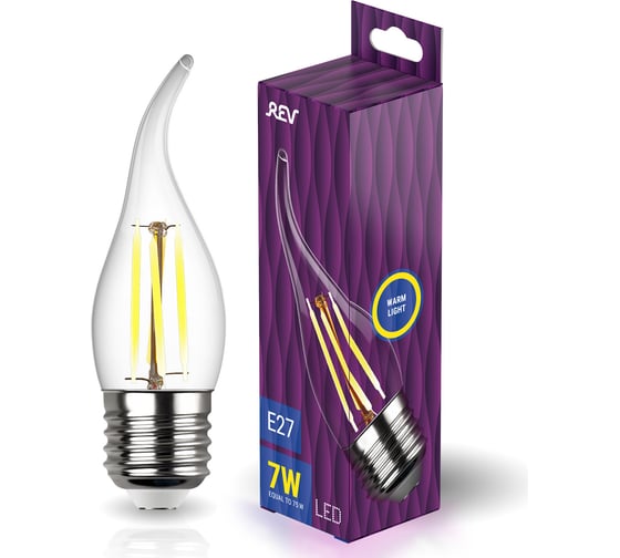 Светодиодная лампа REV FILAMENT свеча на ветру, FC37, E27, 7W, 2700K, DECO Premium 32429 4 1