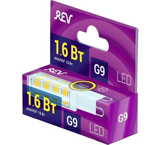 Светодиодная лампа REV JCD G9, 1,6W 3000K, 220V 32439 3