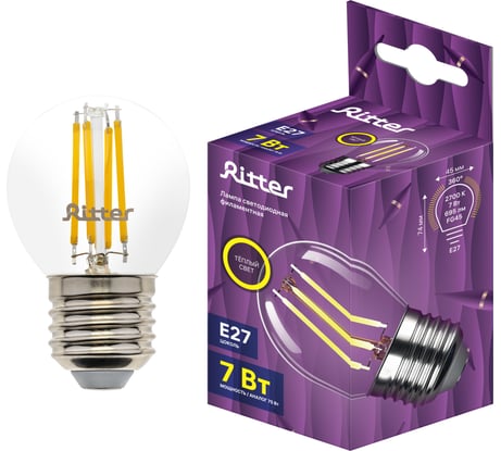 Лампа светодиодная RITTER FILAMENT шар FG45 E27 7Вт, 2700K, DECO Premium, 32443 0