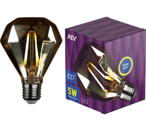 Светодиодная лампа REV VINTAGE GOLD FILAMENT колба "Бриллиант", E27, 5W, 2200K, DECO Premium, 32450 8 1