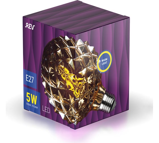 Светодиодная лампа REV VINTAGE GOLD FILAMENT колба "Кристалл" шар, G125, E27, 5W, 2200K, DECO Premium, 32449 2