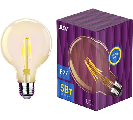 Светодиодная лампа REV VINTAGE Filament шар G95, E27, 5Вт, 2700K, DECO Premium, 32433 1