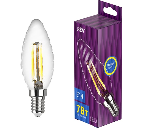 Светодиодная лампа REV FILAMENT свеча витая, TC37, E14, 7W, 2700K, DECO Premium 32431 7