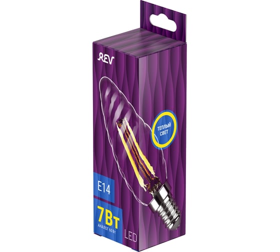 Светодиодная лампа REV FILAMENT свеча витая, TC37, E14, 7W, 2700K, DECO Premium 32431 7